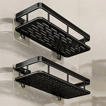 2pcs Black Rust-Proof Polished Metal Bathroom Shelves, Wall-Mounted No-Drill Hanging Shower Caddy for Shampoo, Conditioner, and Toiletries ¨C Space-Saving and Stylish Bathroom Organizer, Spacesaving Caddy | Sleek Shower Design | Durable Bathroom Item