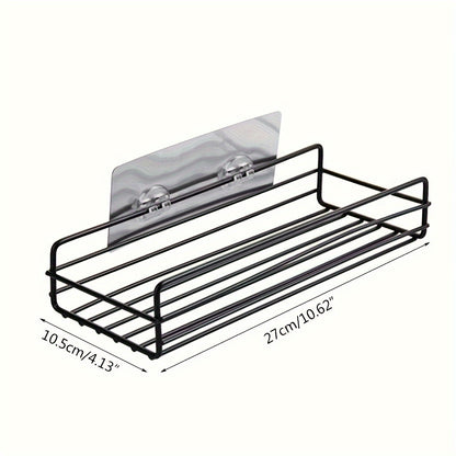 1pc Wall-Mounted Wrought Iron Bathroom Shelf, Rust-Proof Indoor Shower Caddy, with Non-Drilled Adhesive, for Shower Storage Organizer