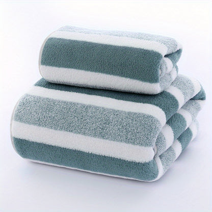 Simple coral velvet stripe towel bath towel set, RV shower supplies, strong water absorption, soft and Light Beige-friendly, no lint