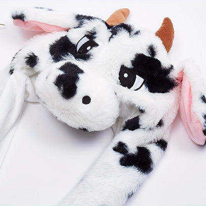 1 cow hat, ear movement jumping pop-up assault hat, plush holiday role-playing costume fun gift