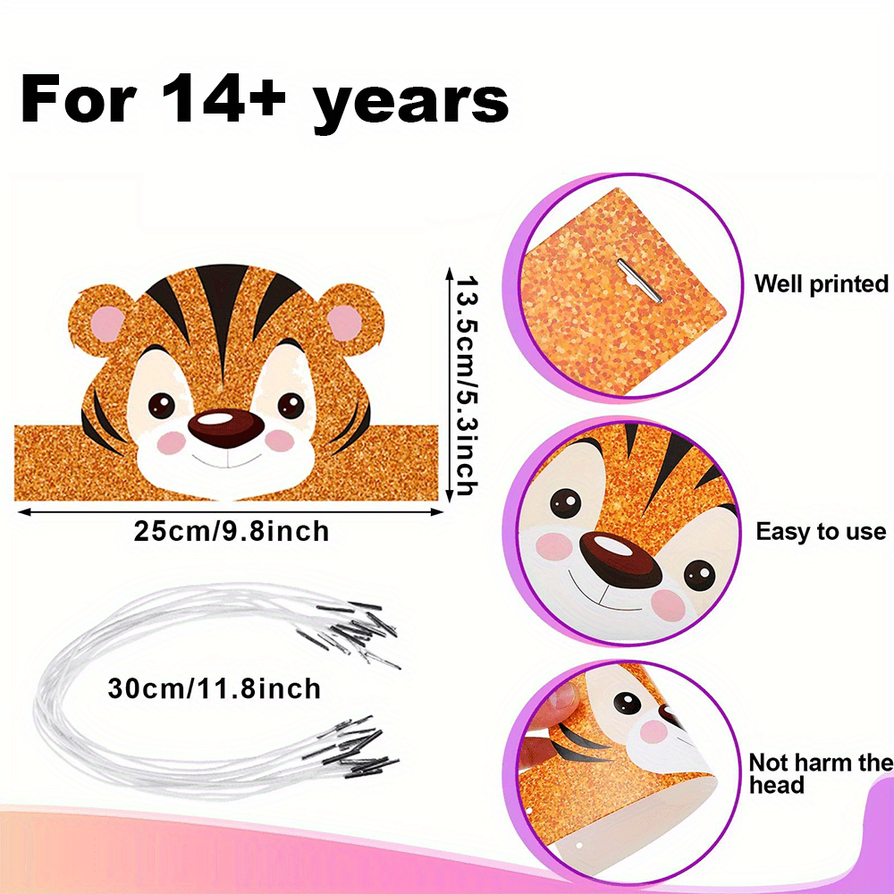 12pcs Youngsters' Glitter Animal Party Hats - Fun Cartoon Designs (Zebra, Frog, Giraffe, Lion & More) for Birthdays, Halloween, Christmas & Carnival Celebrations