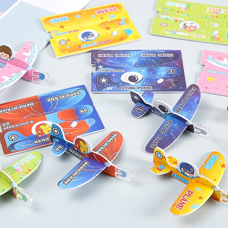10pcs Mini Foam DIY Puzzle Glider Toy - Hand Thrown Small Plane Aviation Model - Party Reward Gift for Christmas Halloween Thanksgiving