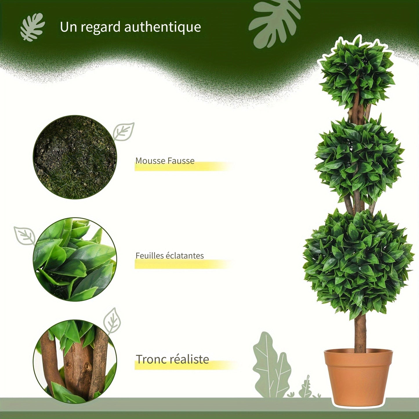 Ensemble de 2 boules topiaires artificielles en buis de 3 pi (35.5 po), plantes artificielles en pot, plantes vertes d¨¦coratives pour la maison, le bureau, l'int¨¦rieur, l'ext¨¦rieur, le salon, vert