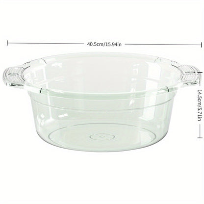 Large Clear Modern Round Wash Basin - Durable Thick Plastic for Bathroom, Kitchen & Outdoor Use - Versatile Face, Sock, and Laundry Sink with Drainage Spout