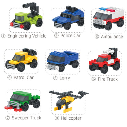 8pcs Urban Vehicle Building Blocks Set - Includes 8 Unique City Cars & Mecha Warrior - Ideal for Christmas, Thanksgiving, Birthday Gifts