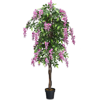 TANGKULA 6-pieds arbre de soie de wistaria artificielle fleur rose d¨¦coration int¨¦rieure-patio