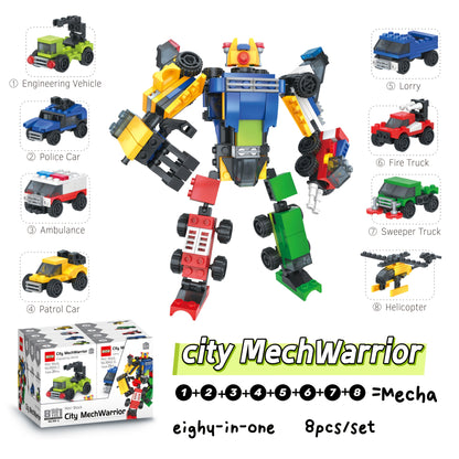 8pcs Urban Vehicle Building Blocks Set - Includes 8 Unique City Cars & Mecha Warrior - Ideal for Christmas, Thanksgiving, Birthday Gifts