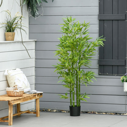 HOMCOM Arbre artificiel en bambou de 5 pieds dans un pot, plantes artificielles d'int¨¦rieur et d'ext¨¦rieur pour la d¨¦coration de la maison, du bureau et du salon, vert
