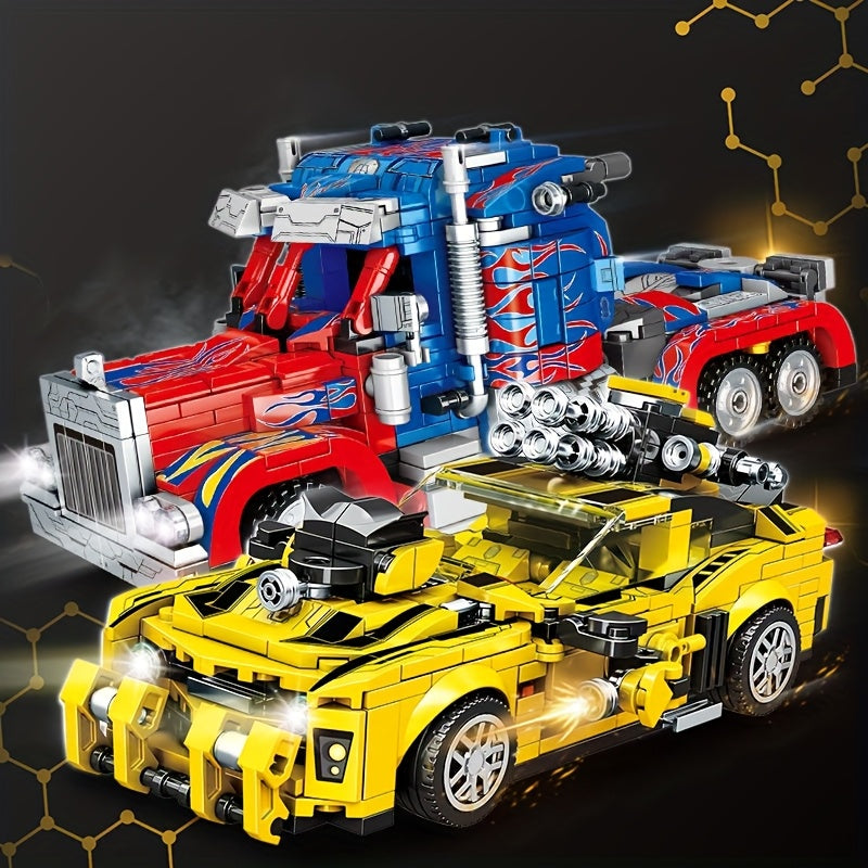 1000+pcs ABS Building Bricks Toy, 2-in-1 Transforming Car Model Building Set, Creative Construction Blocks for Home Decor, Durable Construction, Ideal Christmas\u002FHalloween\u002FThanksgiving Gift, Vibrant Display, Construction Toy Set