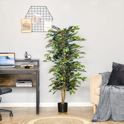 Arbre artificiel en Ficus de 5 pieds, faux arbre avec feuilles, plante artificielle dans un pot de p¨¦pini¨¨re pour la d¨¦coration int¨¦rieure et ext¨¦rieure