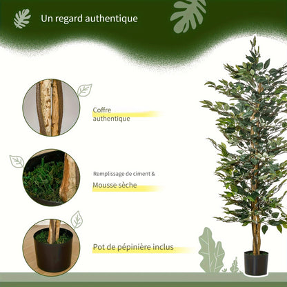 Arbre artificiel en Ficus de 5 pieds, faux arbre avec feuilles, plante artificielle dans un pot de p¨¦pini¨¨re pour la d¨¦coration int¨¦rieure et ext¨¦rieure