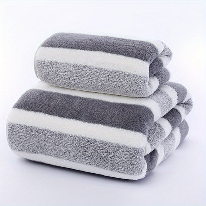 Simple coral velvet stripe towel bath towel set, RV shower supplies, strong water absorption, soft and Light Beige-friendly, no lint