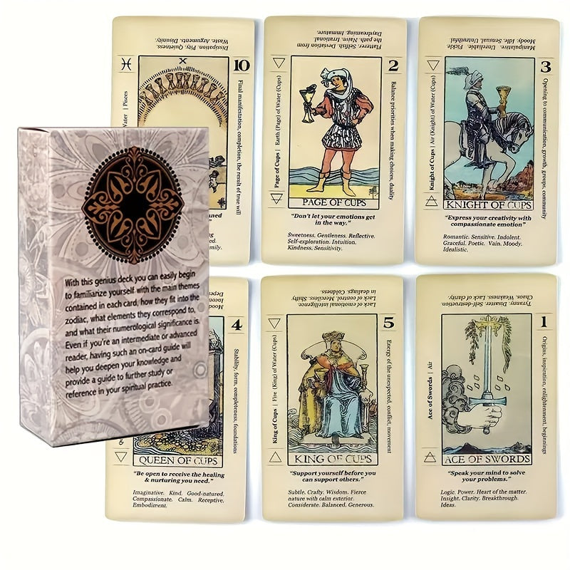 Beginner's Tarot Card Set with Keywords - Fortune Telling Board Game for Insight & Guidance