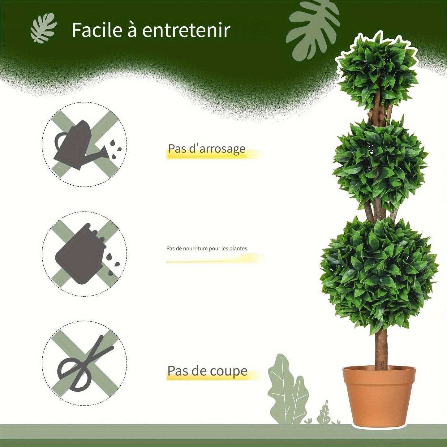 Ensemble de 2 boules topiaires artificielles en buis de 3 pi (35.5 po), plantes artificielles en pot, plantes vertes d¨¦coratives pour la maison, le bureau, l'int¨¦rieur, l'ext¨¦rieur, le salon, vert