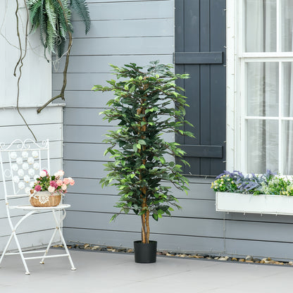Arbre artificiel en Ficus de 5 pieds, faux arbre avec feuilles, plante artificielle dans un pot de p¨¦pini¨¨re pour la d¨¦coration int¨¦rieure et ext¨¦rieure