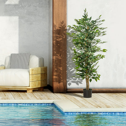 Arbre artificiel en Ficus de 5 pieds, faux arbre avec feuilles, plante artificielle dans un pot de p¨¦pini¨¨re pour la d¨¦coration int¨¦rieure et ext¨¦rieure