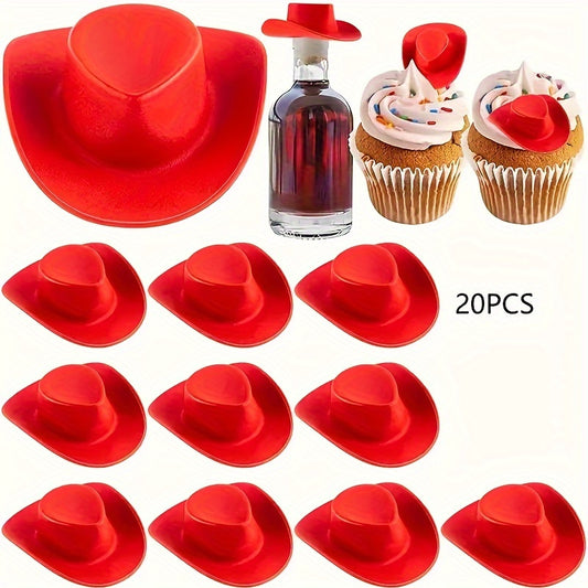 20pcs, Plastic Mini Cowboy Cowgirl Hat For Crafts, Miniature Western Cowgirl Hats, Tiny Dress Hat For Party Decoration