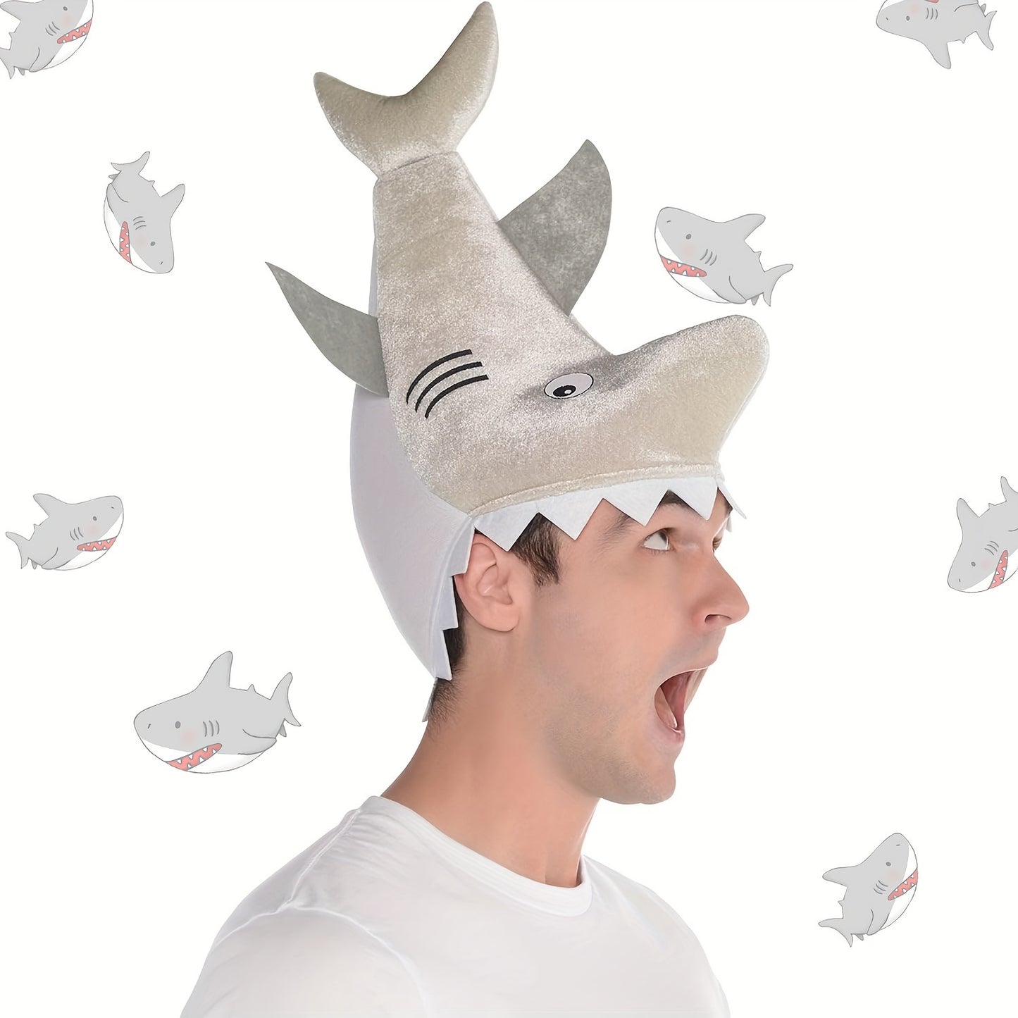Vibrant Plush Gray Shark Hat - 1pc Cozy Cute Funny Party Animal Hat - Fish Novelty Submarine Ocean Themed Decoration