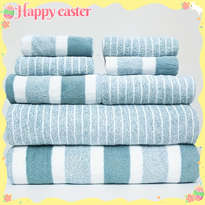 Deluxe Striped Towel Set Featuring a Short Hand Towel And a Long Bath Towel - Highly Absorbent, Fast-Drying, And Soft, Perfect for Family Use, Hotels, RV Trips, Outdoor Activities, Spas, And Salons - Comes with One Bath Towel And One Hand Towel.
