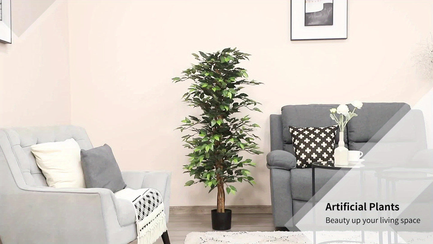 Arbre artificiel en Ficus de 5 pieds, faux arbre avec feuilles, plante artificielle dans un pot de p¨¦pini¨¨re pour la d¨¦coration int¨¦rieure et ext¨¦rieure