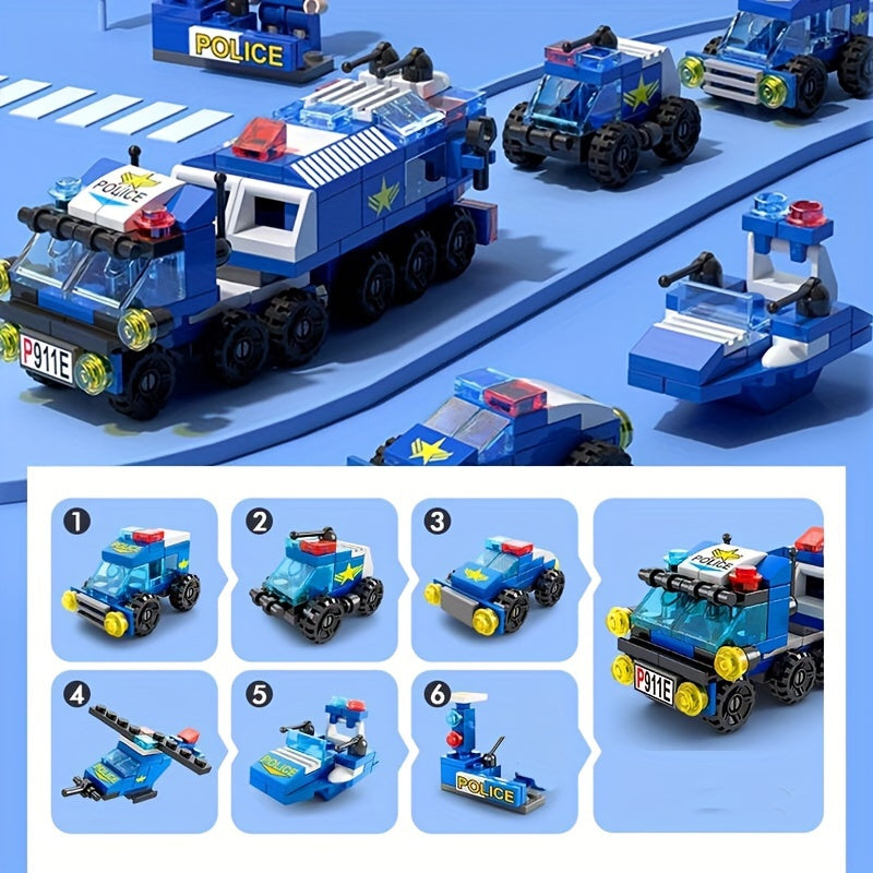 147pcs 6in 1 City Police Series Car Model Small Particle Building Blocks Assembling Children Bricks Puzzle Toys Gift