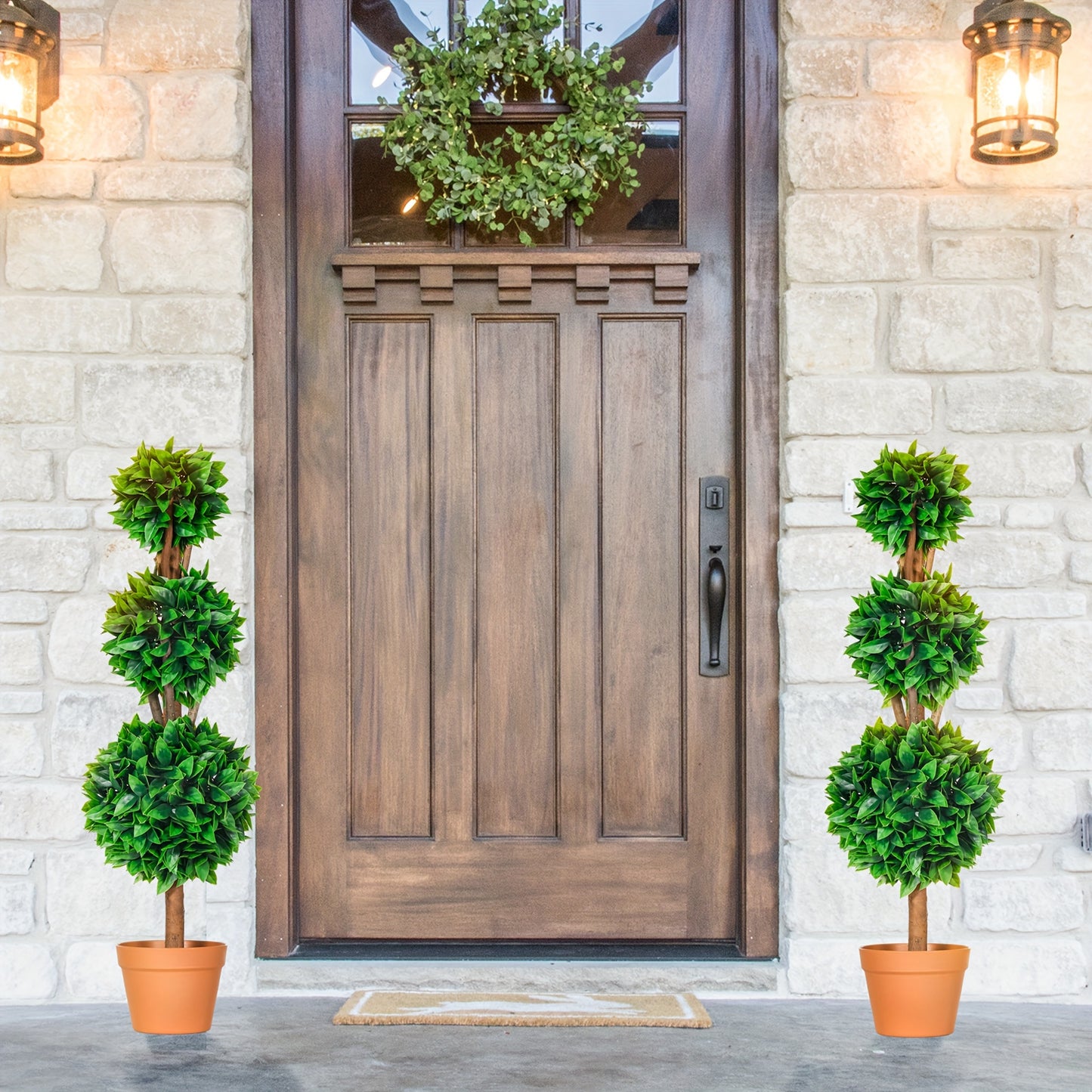 Ensemble de 2 boules topiaires artificielles en buis de 3 pi (35.5 po), plantes artificielles en pot, plantes vertes d¨¦coratives pour la maison, le bureau, l'int¨¦rieur, l'ext¨¦rieur, le salon, vert