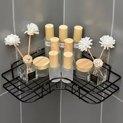 Rustproof Wall-Mounted Corner Shower Shelf - Black Plastic Bathroom Storage Rack for Shampoo, Toner, and Cosmetics, Space-Saving Design with Multiple Compartments, Bathroom Organizers And Storage
