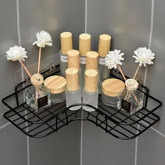Rustproof Wall-Mounted Corner Shower Shelf - Black Plastic Bathroom Storage Rack for Shampoo, Toner, and Cosmetics, Space-Saving Design with Multiple Compartments, Bathroom Organizers And Storage