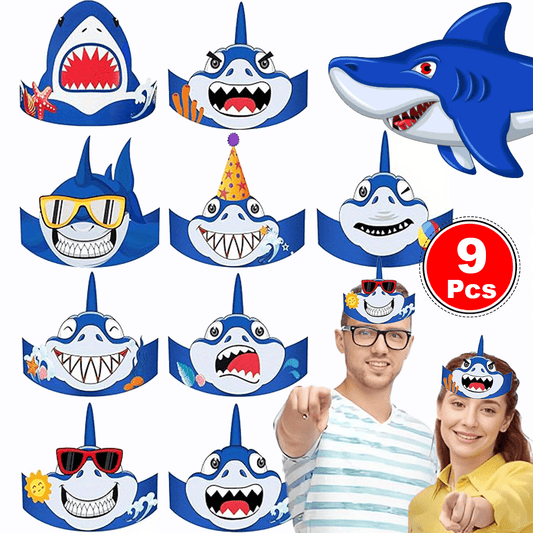 9pcs of Cartoon Shark Hats, Party Hats Decorations, Party Decoration Supplies